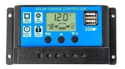 Regulador De Carga Panel Solar 20a 12v 24v Display Usb Pwm