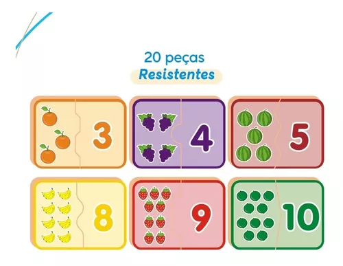 Jogo Pedagógico Encaixando Números 1 ao 10 em Madeira 20 Peças Coleção Be a  Bá - Nig