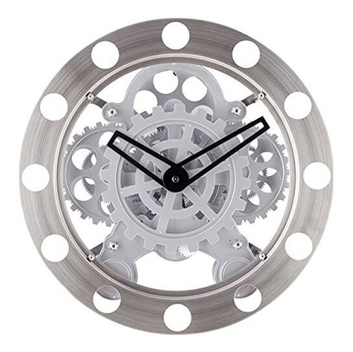 Reloj De Pared Con Engranajes, Níquel/blanco.
