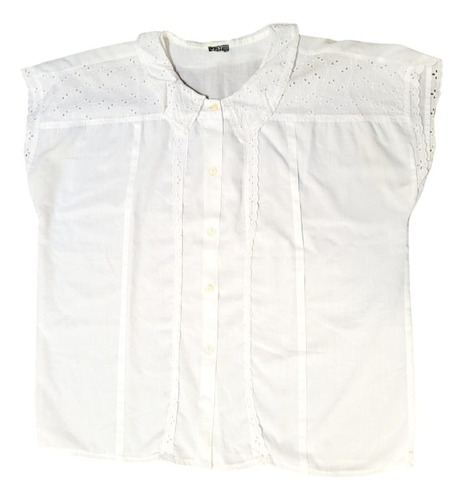 Camisa Blusa Blanca Con Broderie Y Puntilla Vintage 