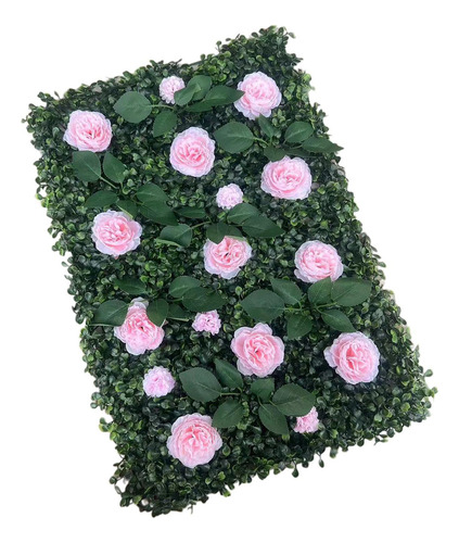 Panel De Pared De Césped Artificial Con Flores Panel Rosa