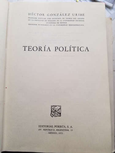 A0 Teoría Política, Héctor González Uribe 1.a Ed Autografiad (Usado)