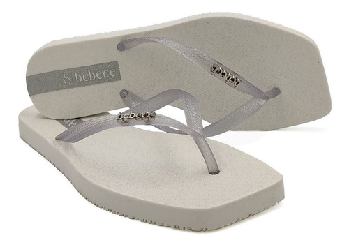 Chinelo Bebece Feminino Branco Gliter Bico Quadrado T1282481