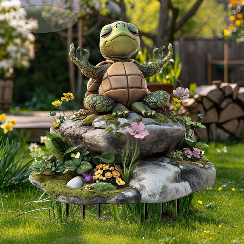 Uma Tartaruga De Ioga Sentada Em Uma Estaca De Jardim De Acr