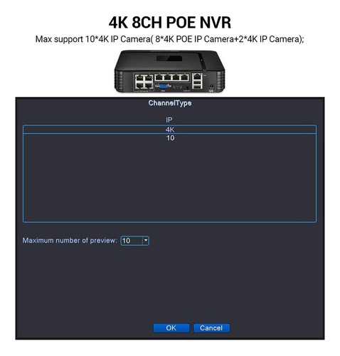 Grabador De Vídeo De Seguridad 4k 8mp 8mp 8ch Poe Cctv Nvr O