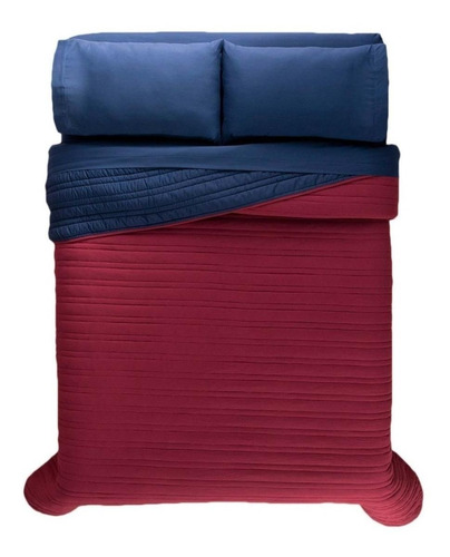 Edredón Vianney Basic Tinto king diseño corrugado color tinto y azul marino de 275cm x 235cm