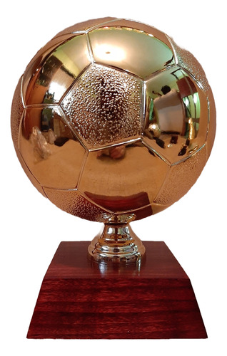 Trofeo Balón Oro Plástico Fútbol Base Madera 20cm Env