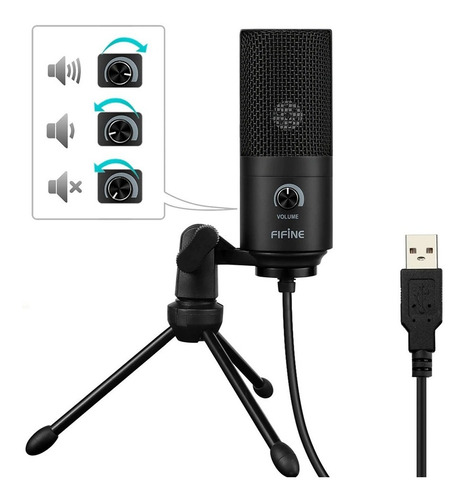 Microfone Condensador Fifine K669 Usb Preto