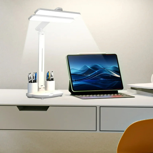 Lámpara Velador De Mesa Portalápices 3 Tonos Táctil Led Blanco Blanco