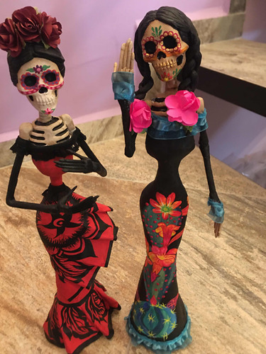 Catrinas De Resina Y Papel Maché, Artesanales! 2pz 34cm