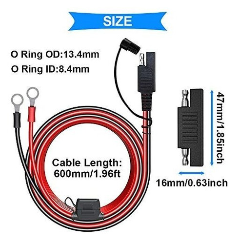 2 Unids 10awg Sae Ring Cable Extension 60 Cm Ft Conector