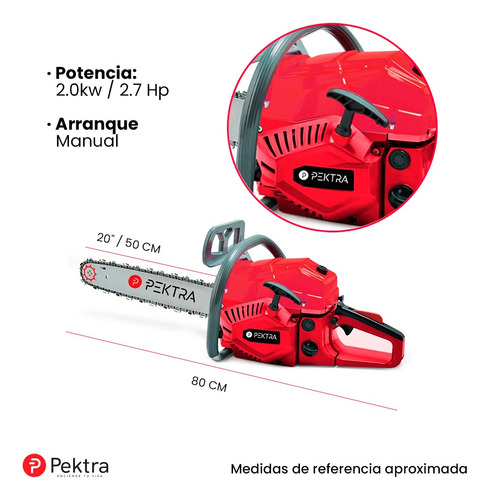 Motosierra A Explosion 52cc 2.7hp Naftera Pektra 20 Color Rojo