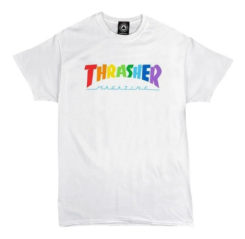 Remera Thrasher Modelo Rainbow Blanco Estampada Exclusiva
