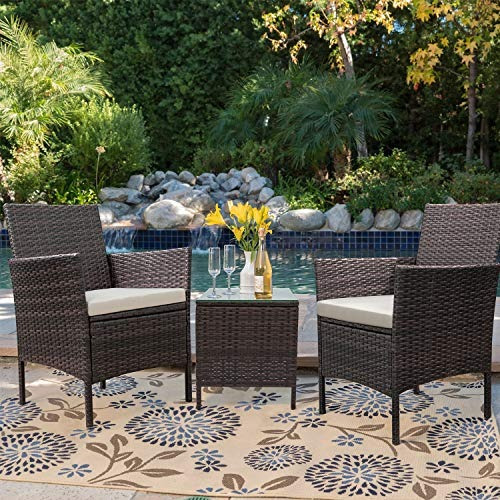 Imagen 2 de 7 de Devoko Patio Porch Furniture Set 3 Piece Pe Rattan Sillas De