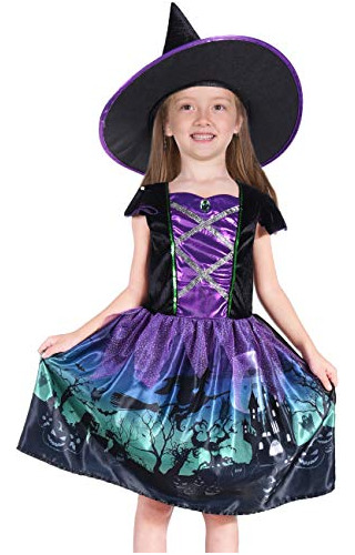 Vestido De Traje De Bruja De Halloween Sombrero Niños ...