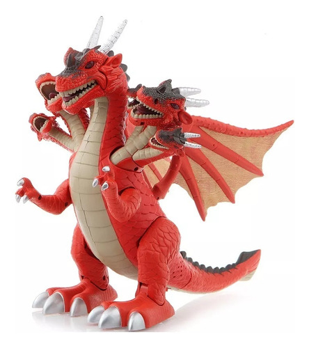Dragão Com 7 Cabeças Com Asas Movimento Som E Luz Boneco Cor Laranja
