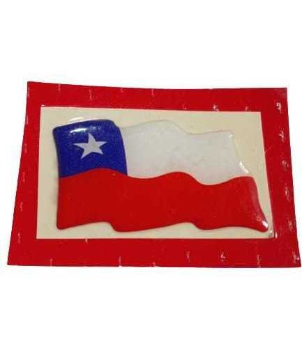 Calco Resinado Sticker Bandera Chile Flameante 70 X 45 Mm
