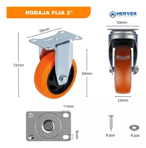 Rueda De Pvc Alta Resistencia Naranja Base Giratoria Reforzada Y