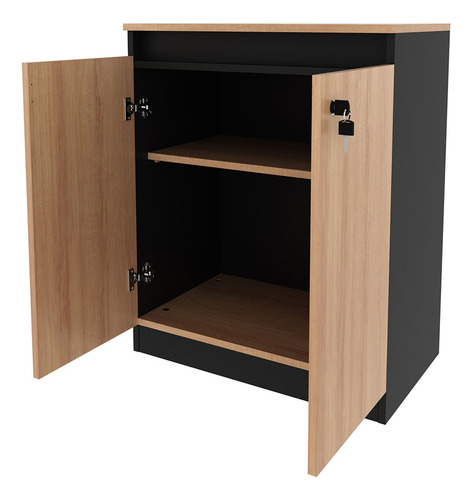Balcão Escritório com Chave 60cm ME4149 Amêndoa/Preto Tecnomobili