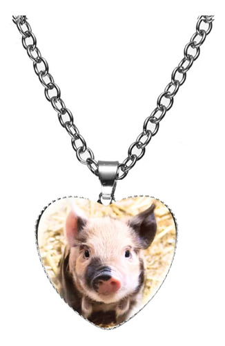 Collar Mujer Con Dije Forma De Corazón Gato Y Mini Pig Cute 