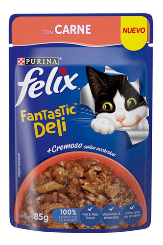 Imagen 1 de 2 de Sobre Purina Felix Fantastic Deli Gato Adulto Carne 85g