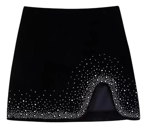 Minifalda De Terciopelo Negro Con Lentejuelas Para Mujer, Pa