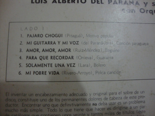 Vinilo Luis Alberto Del Parana Mi Guitarra Y Mi Voz F1