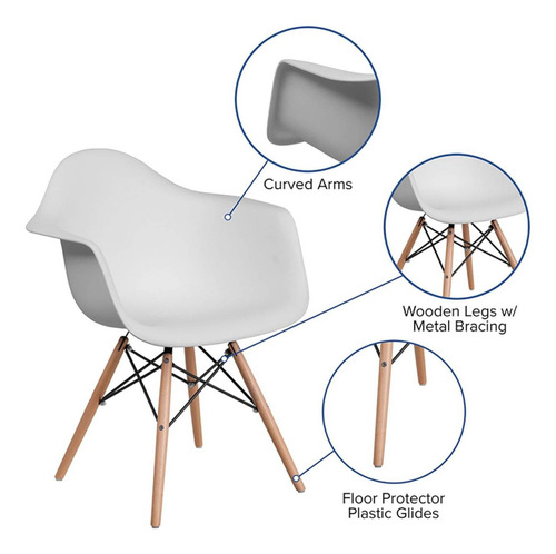 Sillon Eames Asiento Polipropileno Y Patas De Madera Asiento Blanco