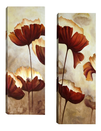 Imagem 1 de 5 de Quadros Decorativos Flores Par 20x60cm Para Sala Quarto R2