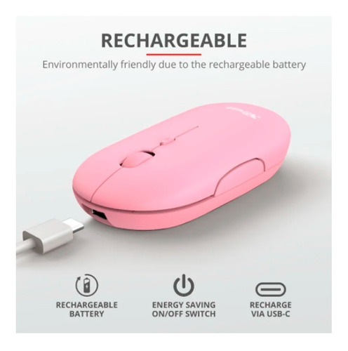 Mouse Bluetooth Recargable Trust Puck Rosa