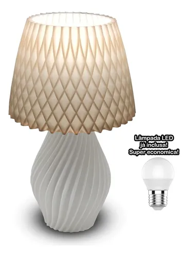 Abajur Luminária Espiral De Mesa Quarto Moderno C/ Lâmpada Estrutura Branco - R$ 54,05