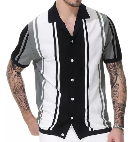 Camisa Clásica De Bolos De Manga Corta Con Botones Para Homb