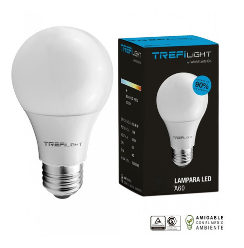 Imagen 2 de 2 de Lampara Led Trefilight 10 W Blanco Frio 900 Lm A60