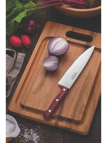 Cuchillo de Chef Medio Golpe Tramontina Polywood con Lámina de Acero Inoxidable y Mango de Madera Tratada Rojo 8"