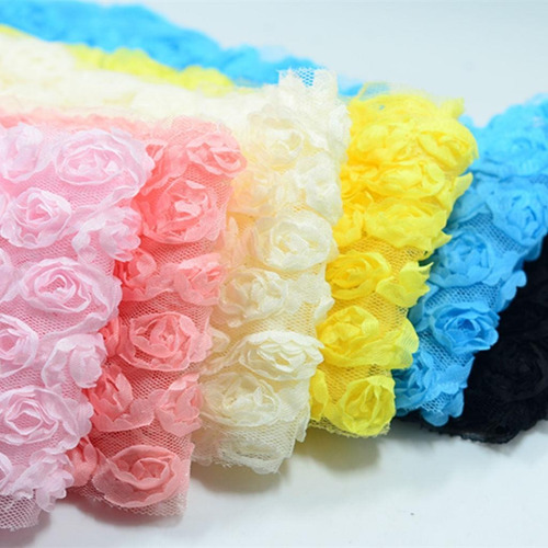 2x 3 Yardas 6-filas 3d Gasa Rosa Flor De Encaje Con Cordones
