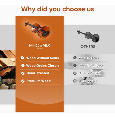 Kit De Tamaño Completo De Violín Phoenix, Fiddle Violin Para