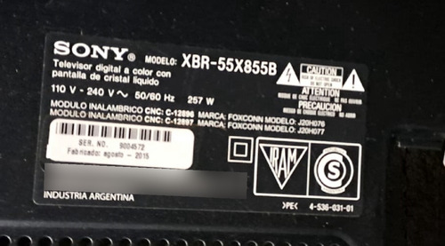 Placa Fuente Tv Sony 55 Modelo Xbr-55x855b (Usado)