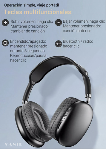Vanir Audífonos Inalámbricos Diadema Bluetooth Con Cancelación De Ruido Ai, Audifonos Gamer, Con Micrófono, Sonido Hd Y Batería 42h, Compatibles Con iPhone, Android Y Pc, Top 10 Mejores Audífonos