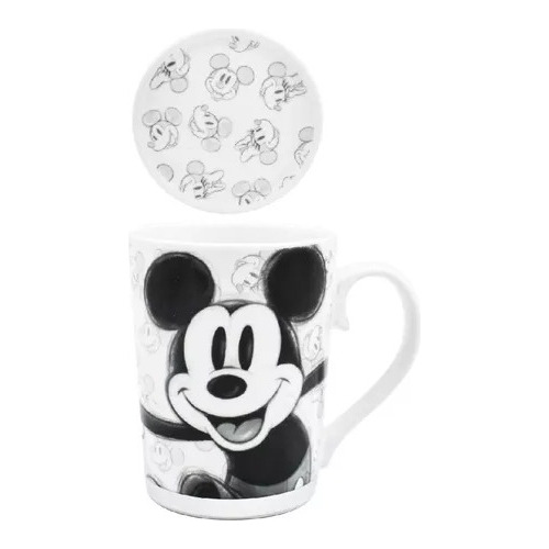 Taza De Porcelana Con Tapa Mickey Mouse 100 Años Aniversario