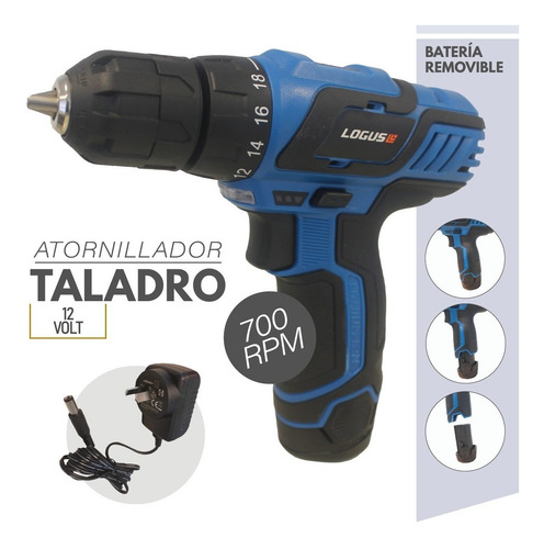 Imagen 2 de 10 de Taladro Atornillador Inalambrico Logus Til-12v-be 12v