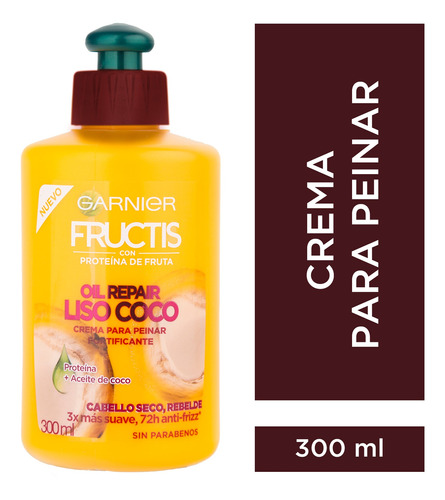 Crema Para Peinar Oil Repair Liso Coco X300 Fructis Garnier