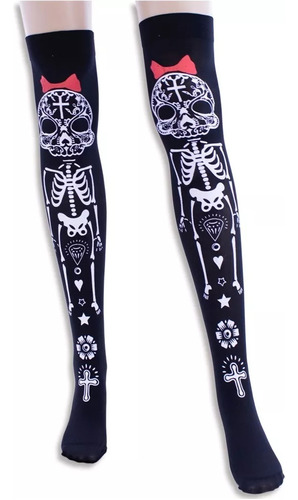 Medias Panty Bucaneras Disfraz Esqueletos Negras Halloween