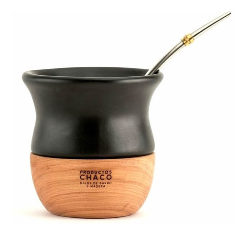 Imagen 6 de 7 de Mate Chaquito Ceramica Esmaltada Madera Lenga Torneada Chaco