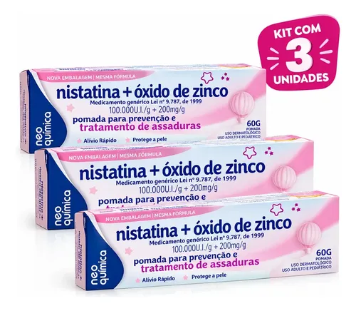 Pomadas Assadura Nistatina+ox.zinco 60g Neoquimica 3un