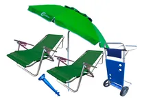 Comprar Dos Reposeras Aluminio 100kg + Carromesa + Sombrilla 2mts