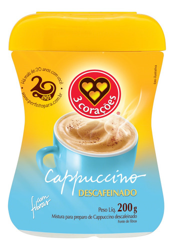 Café instantâneo cappuccino descafeinado 3 Corações Cappuccino Cappuccino Baunilha sem glúten pote 200 g