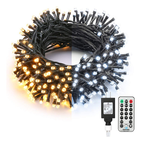 Guirnalda De Luces De Navidad Con Control Remoto Blanco Frío Y Blanco Cálido. Liso