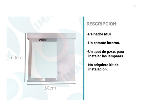 Imagen 2 de 9 de Espejo Peinador Botiquín Baño 0.60cm Con Luz Envió Gratis