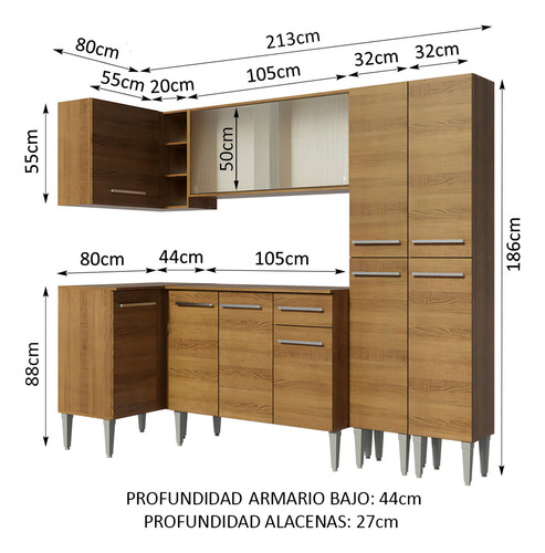 Armario Esquinero Completo 293cm Emilly Music Madesa 02 Color Marrón
