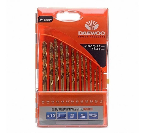 Set Kit Mechas Acero Rapido 13pzas Titanio Daewoo 1,5-6,5mm